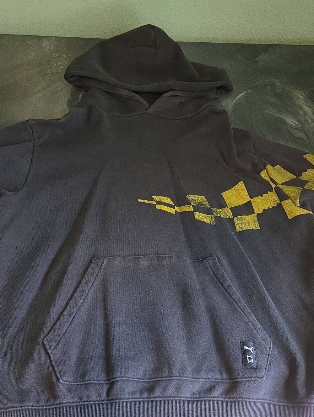 Men's Black Hoodie with Yellow Racing Graphic